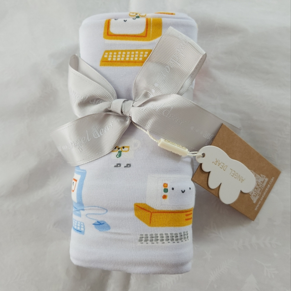 COPY - 💕NWT Angel Dear luxurious soft baby swaddle office computer print blue